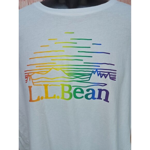 L.L. Bean Womens Organic Cotton White T-Shirt XL With Rainbow Logo Graphic - Picture 3 of 6